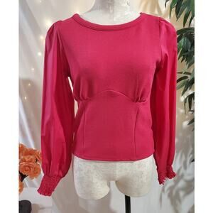 Anthropologie NWT Crepe Smocked Structured Blouse Womens Size S Barbie Pink Top